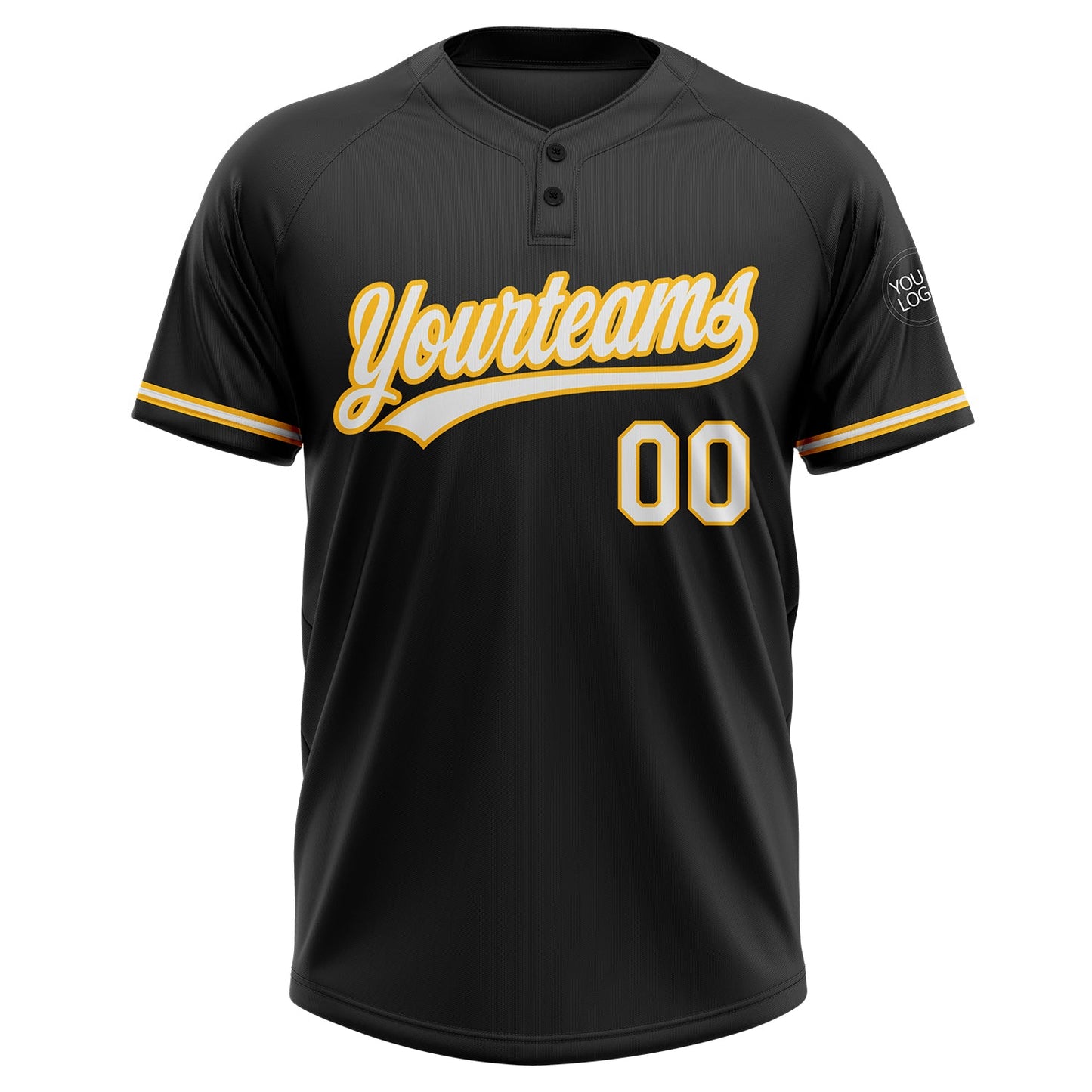 Custom Black White-Gold Two-Button Unisex Softball Jersey view 2