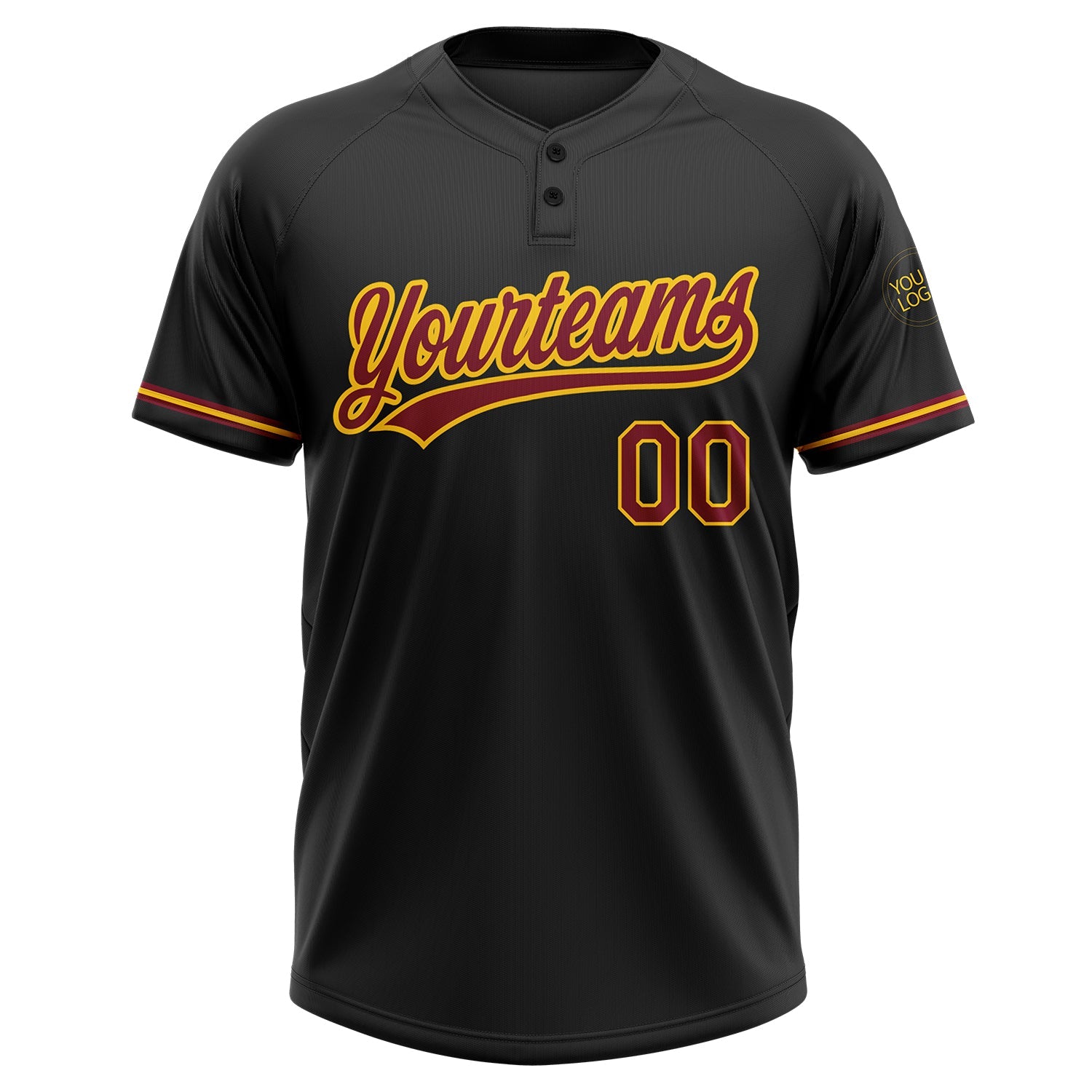 Custom Black Crimson-Yellow Two-Button Unisex Softball Jersey view 2