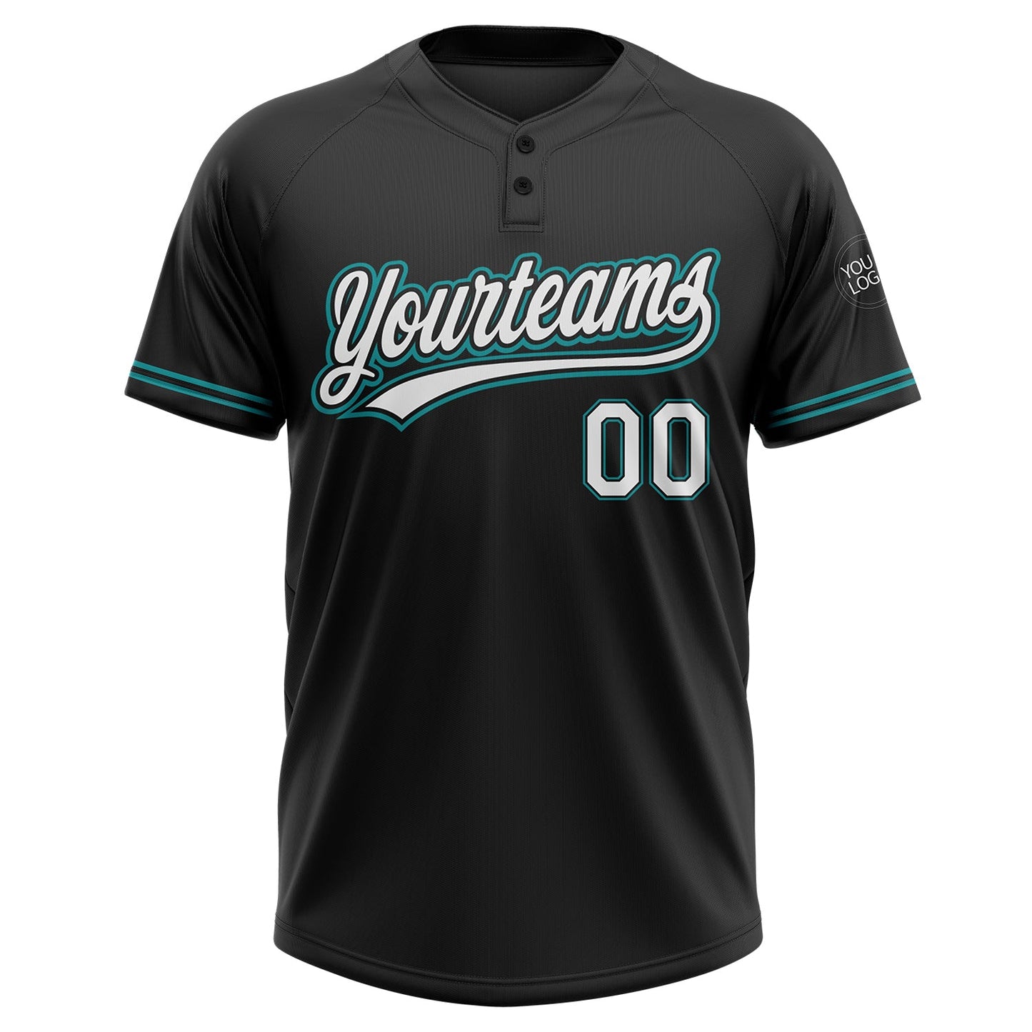 Custom Black White-Teal Two-Button Unisex Softball Jersey view 2