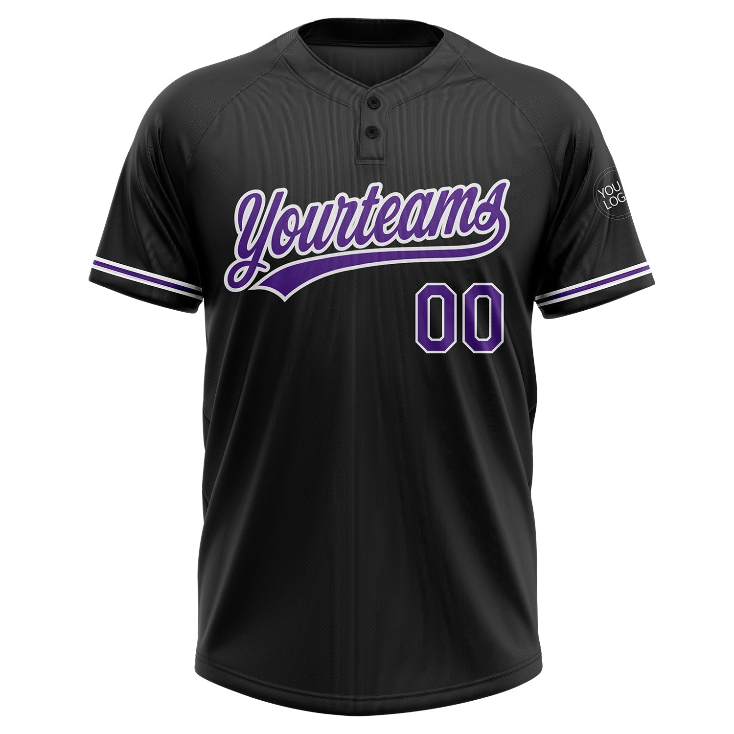 Custom Black Purple-White Two-Button Unisex Softball Jersey view 2
