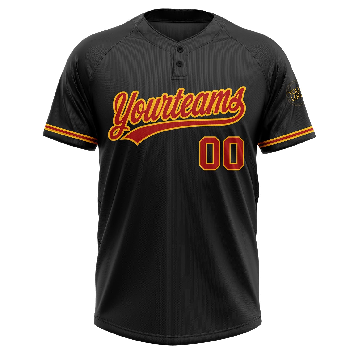 Custom Black Red-Gold Two-Button Unisex Softball Jersey view 2