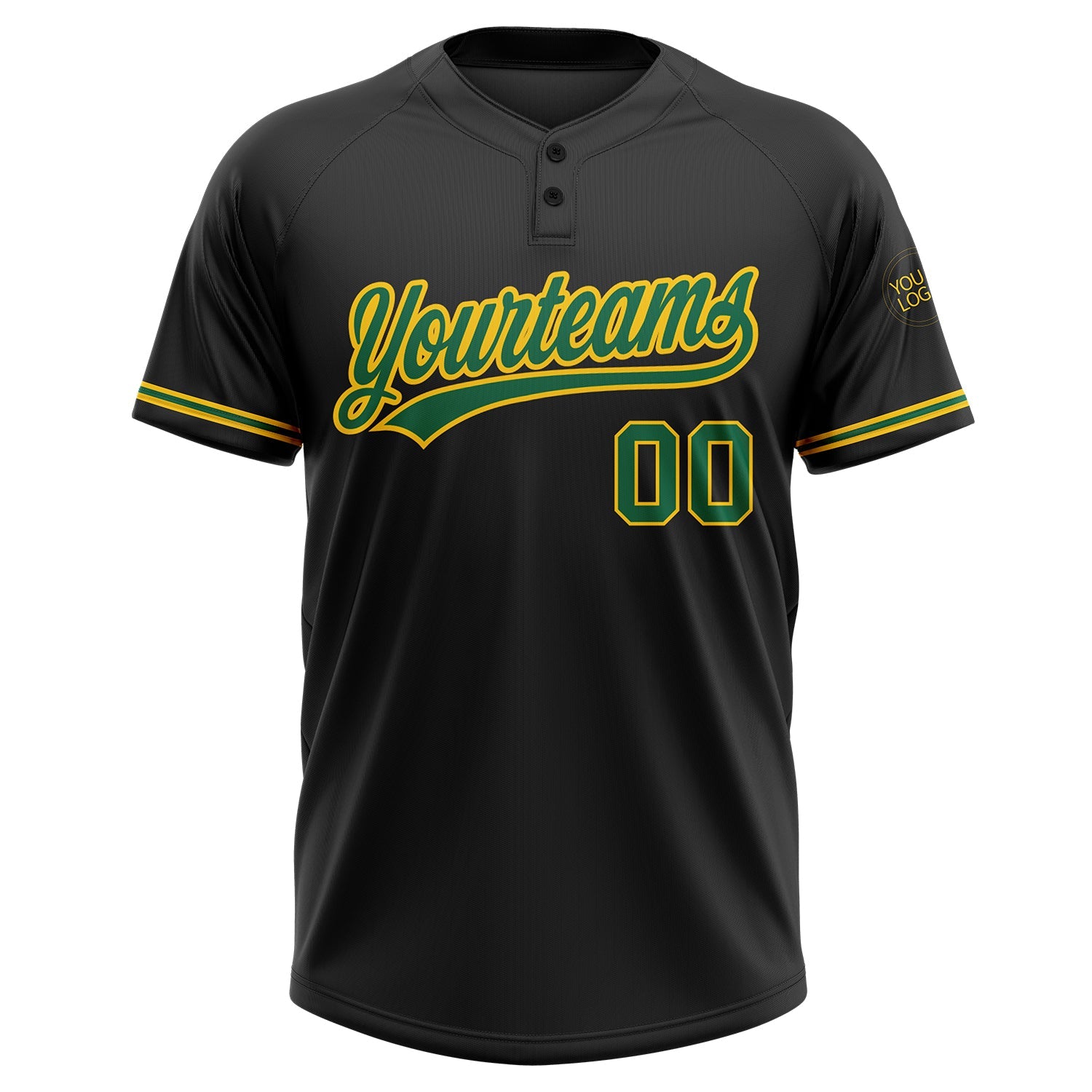 Custom Black Kelly Green-Yellow Two-Button Unisex Softball Jersey view 2