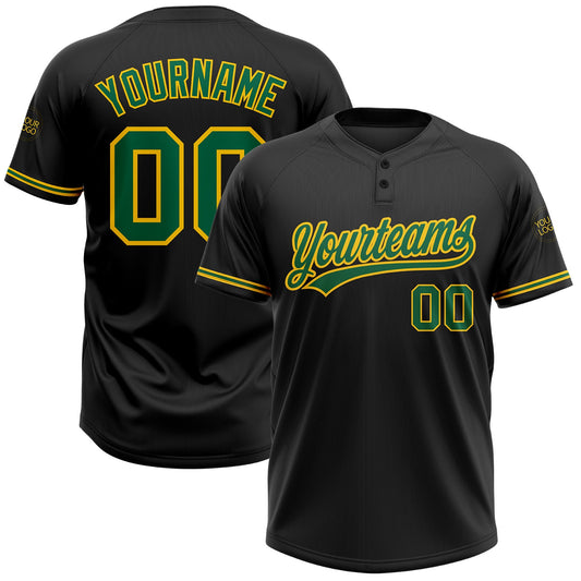Custom Black Kelly Green-Yellow Two-Button Unisex Softball Jersey - Main View