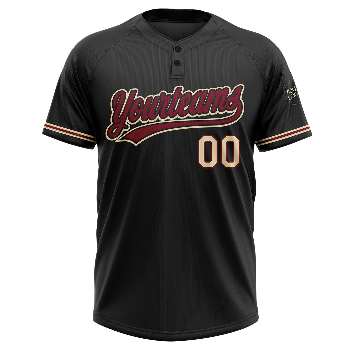 Custom Black Crimson-City Cream Two-Button Unisex Softball Jersey view 2