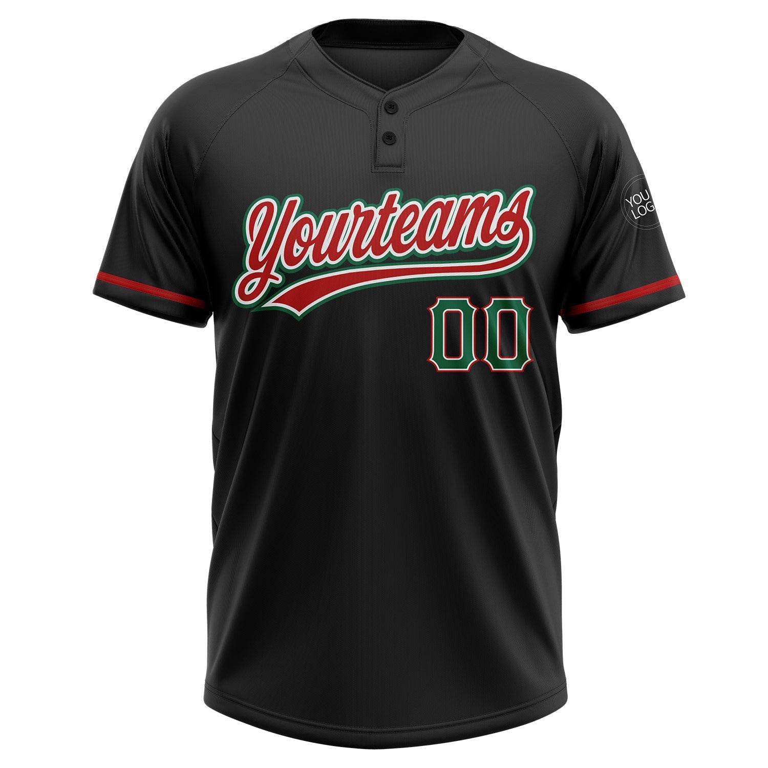Custom Black Kelly Green-Red Two-Button Unisex Softball Jersey view 2