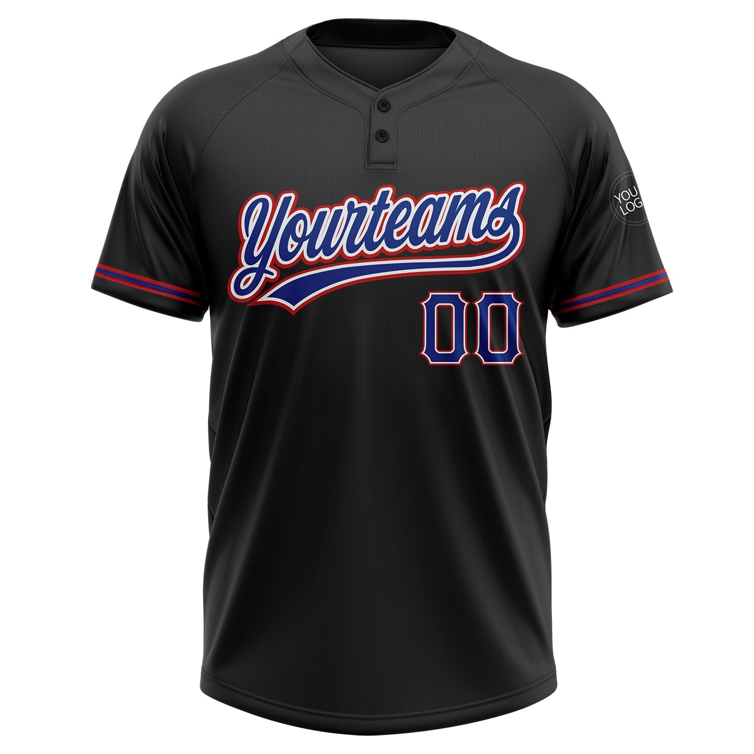 Custom Black Royal-Red Two-Button Unisex Softball Jersey view 2