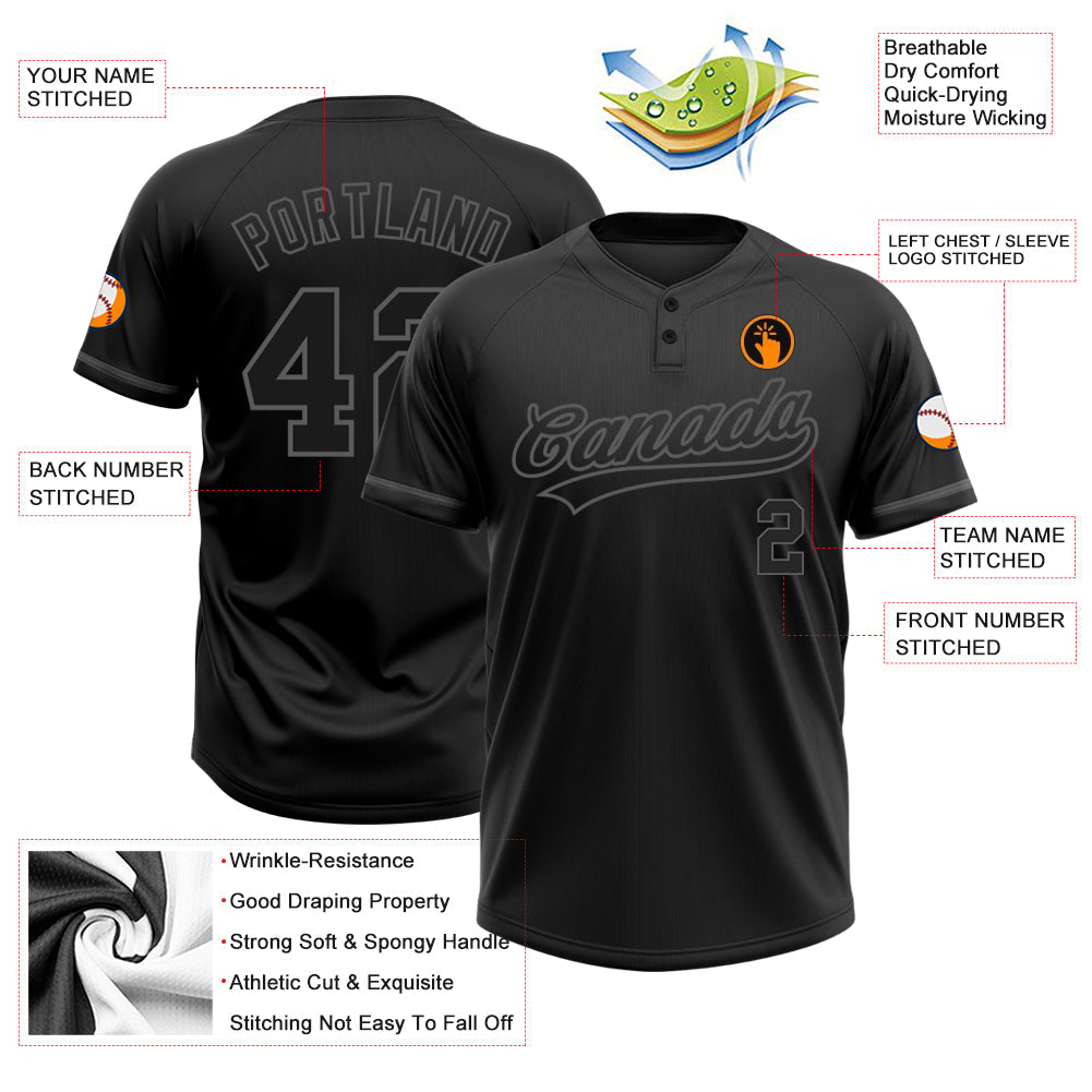 Custom Black Black-Steel Gray Two-Button Unisex Softball Jersey view 3