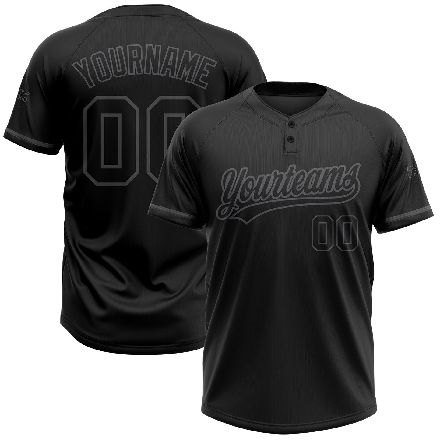 Custom Black Black-Steel Gray Two-Button Unisex Softball Jersey - Main View