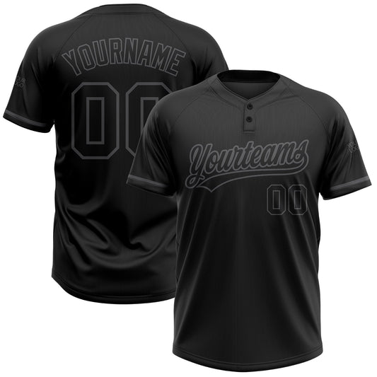 Custom Black Black-Steel Gray Two-Button Unisex Softball Jersey - Main View