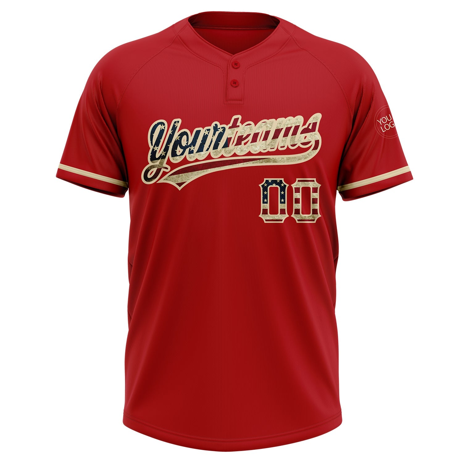Custom Red Vintage USA Flag-City Cream Two-Button Unisex Softball Jersey view 2