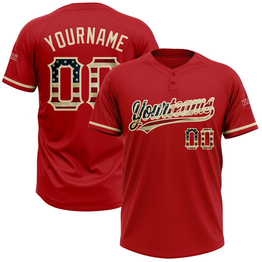 Custom Red Vintage USA Flag-City Cream Two-Button Unisex Softball Jersey - Main View