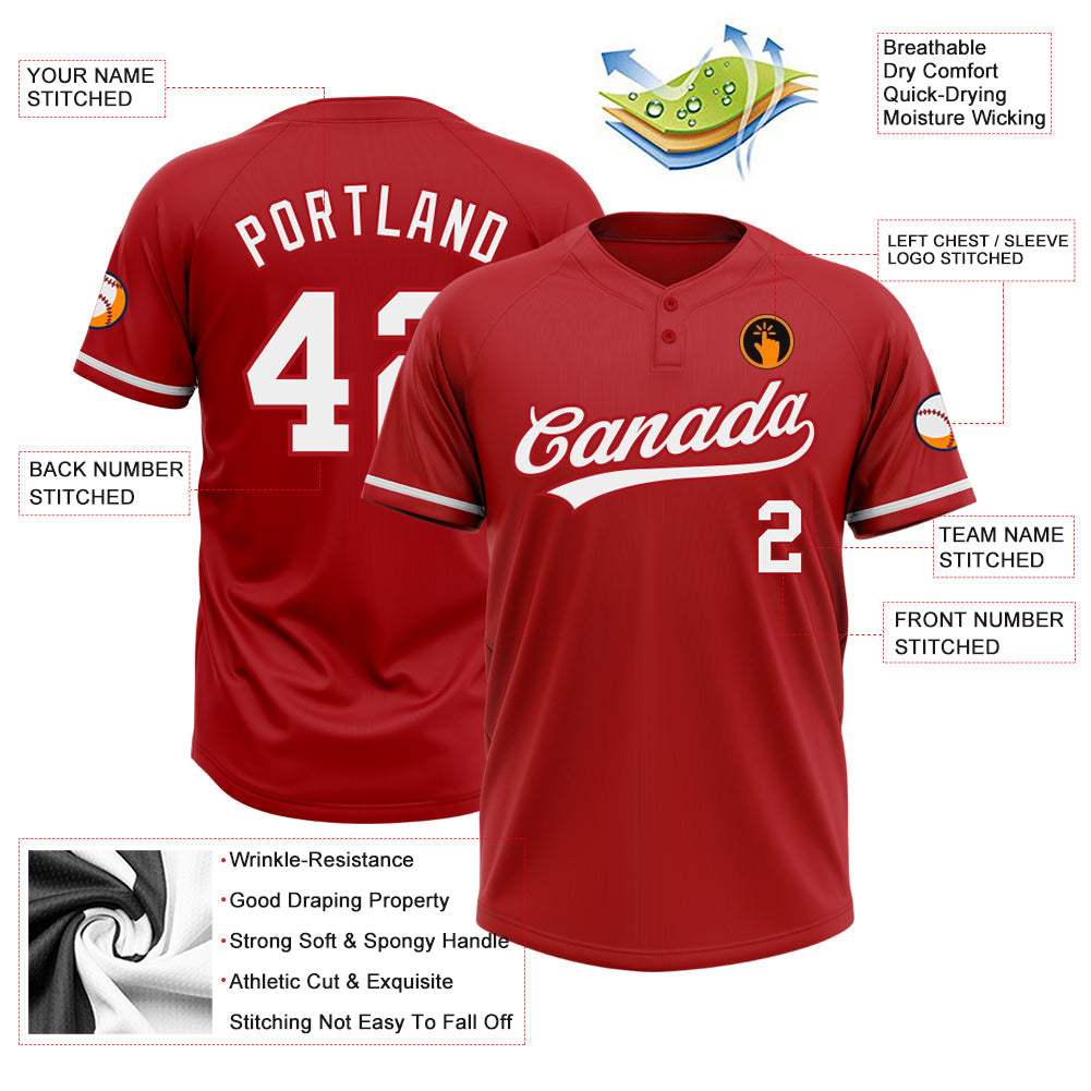Custom Red White Two-Button Unisex Softball Jersey view 3