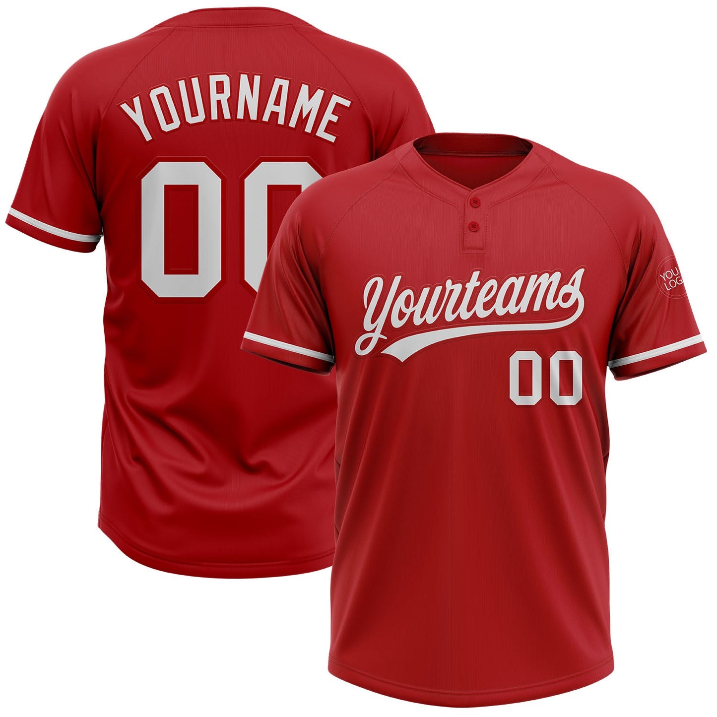 Custom Red White Two-Button Unisex Softball Jersey - Main View