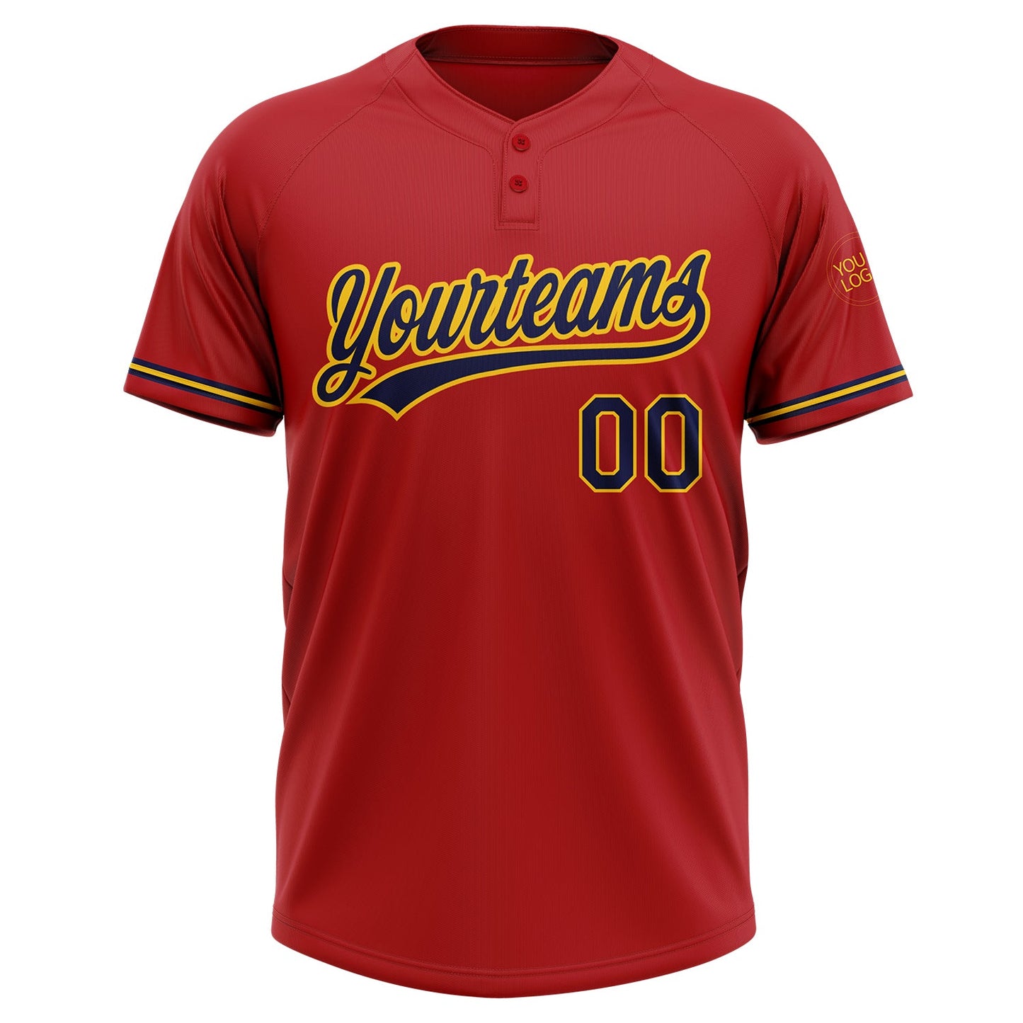 Custom Red Navy-Yellow Two-Button Unisex Softball Jersey view 2