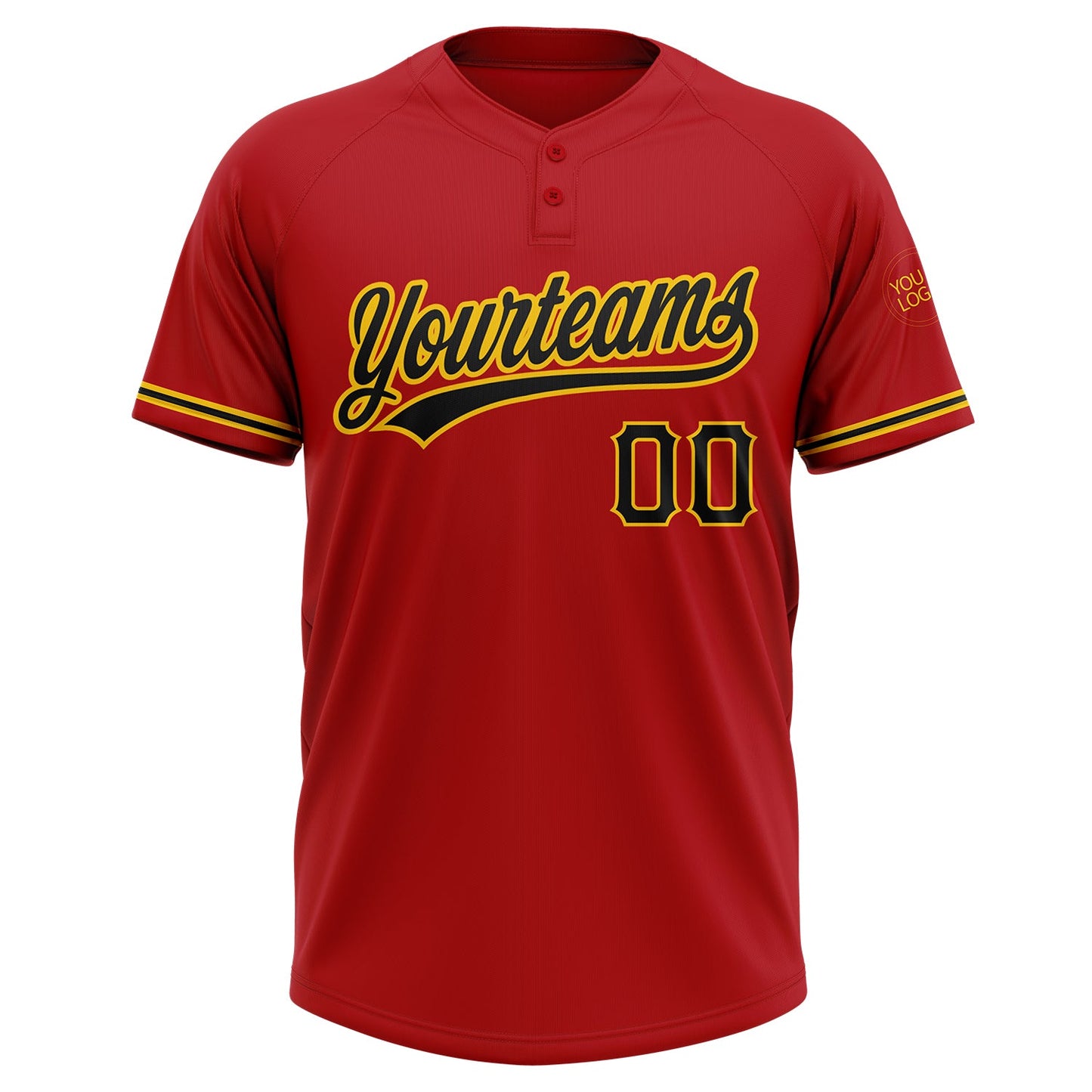 Custom Red Black-Yellow Two-Button Unisex Softball Jersey view 2