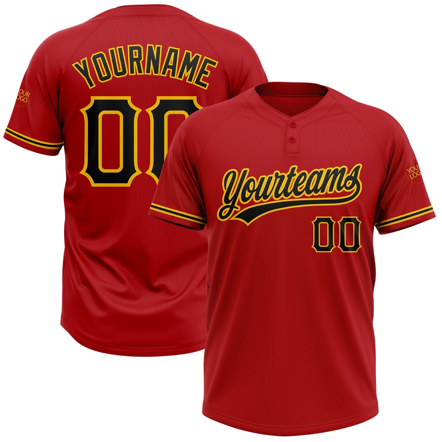Custom Red Black-Yellow Two-Button Unisex Softball Jersey - Main View