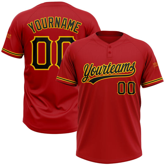 Custom Red Black-Yellow Two-Button Unisex Softball Jersey - Main View