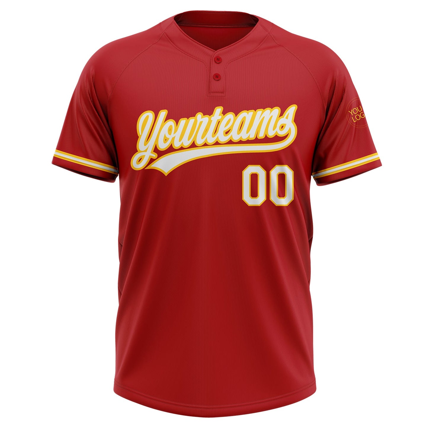 Custom Red White-Yellow Two-Button Unisex Softball Jersey view 2