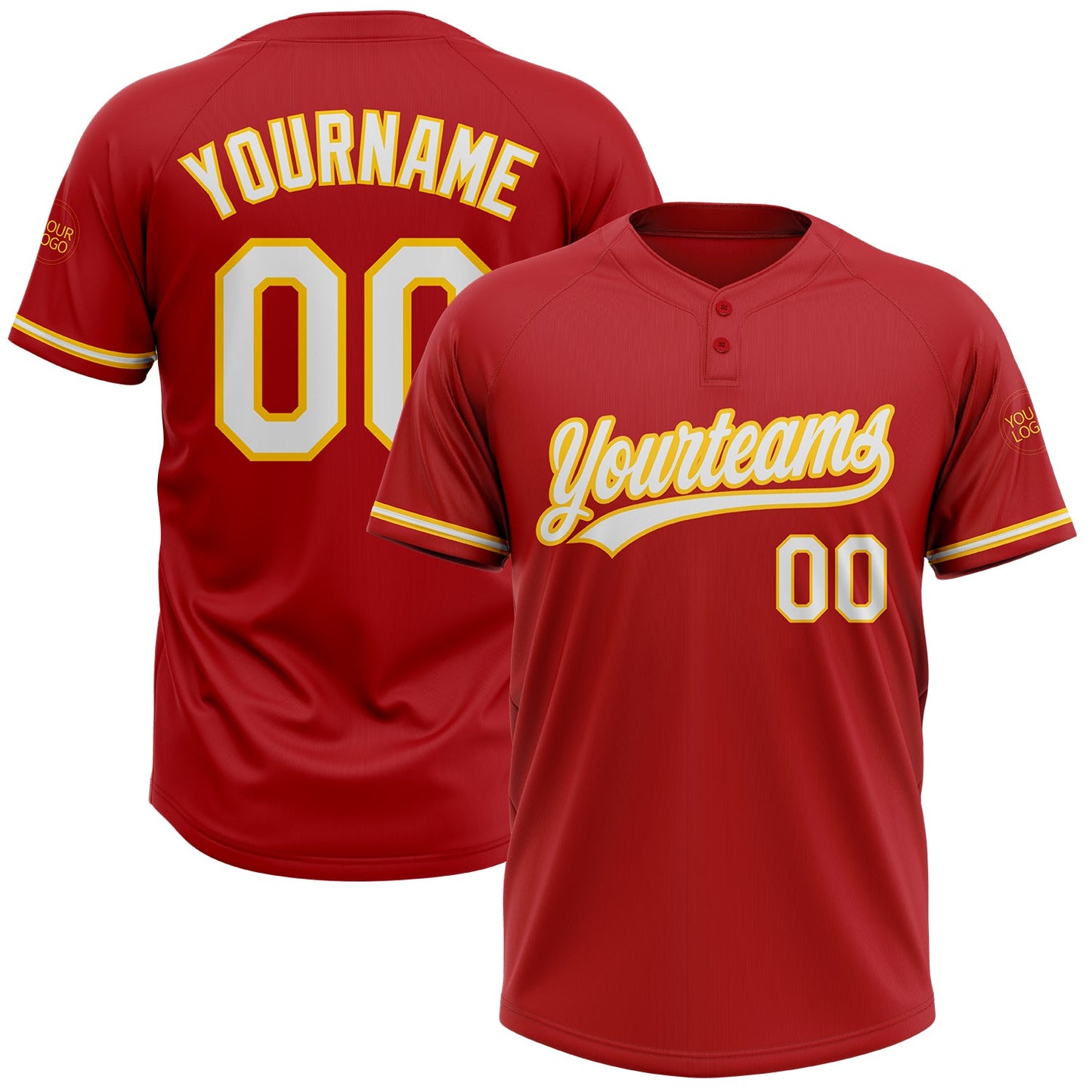 Custom Red White-Yellow Two-Button Unisex Softball Jersey - Main View