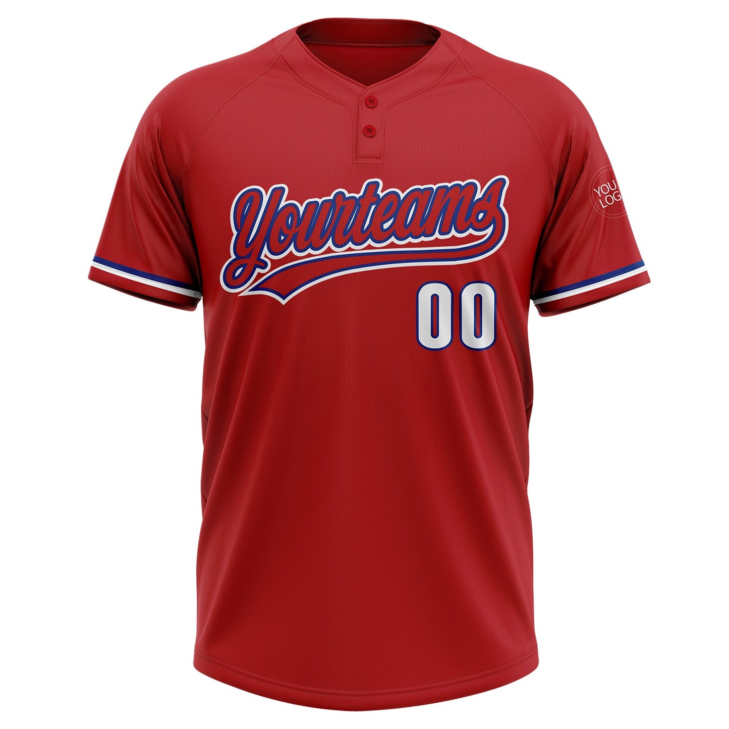Custom Red White-Royal Two-Button Unisex Softball Jersey view 2