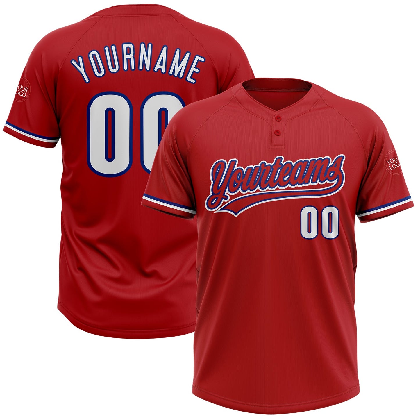 Custom Red White-Royal Two-Button Unisex Softball Jersey - Main View
