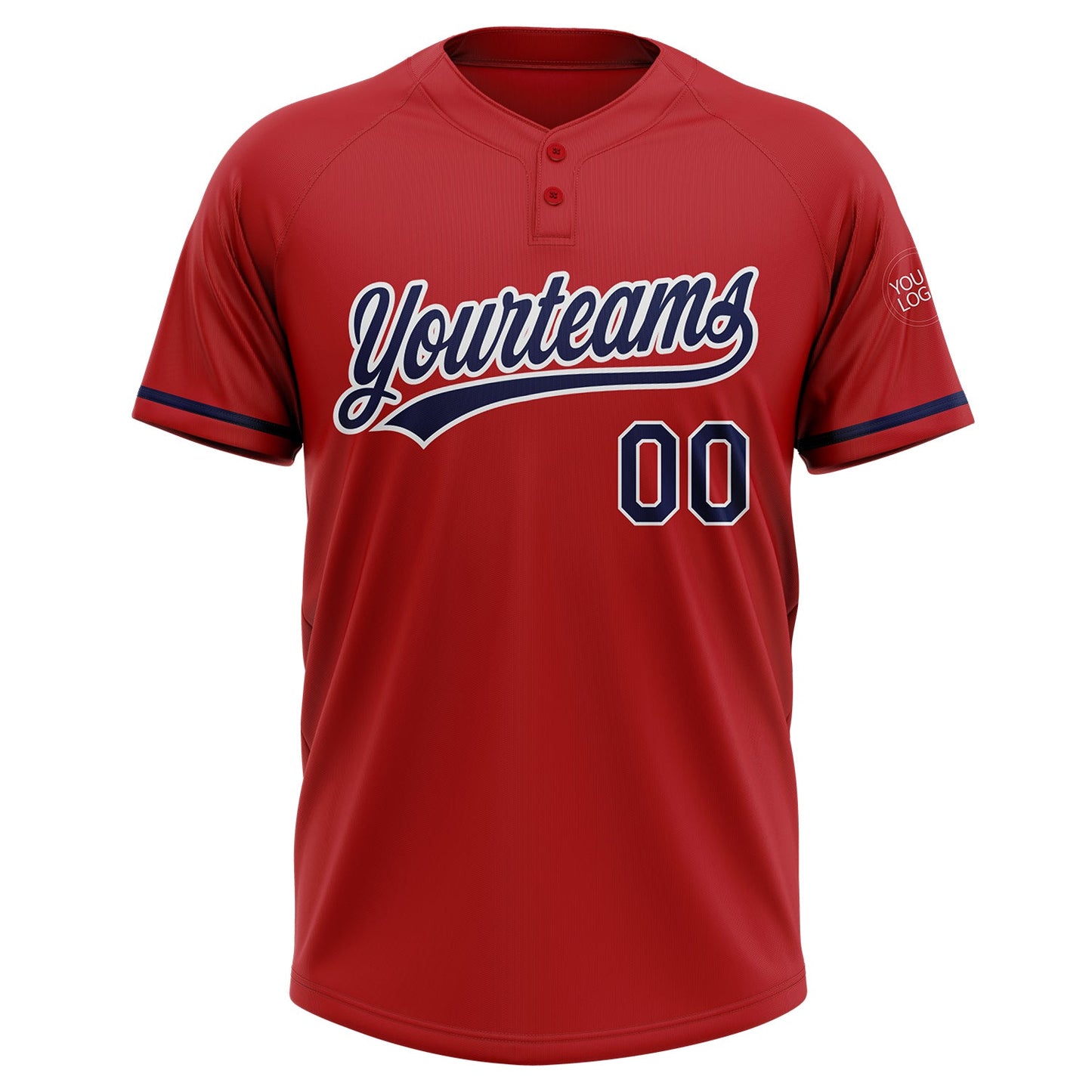 Custom Red Navy-White Two-Button Unisex Softball Jersey view 2