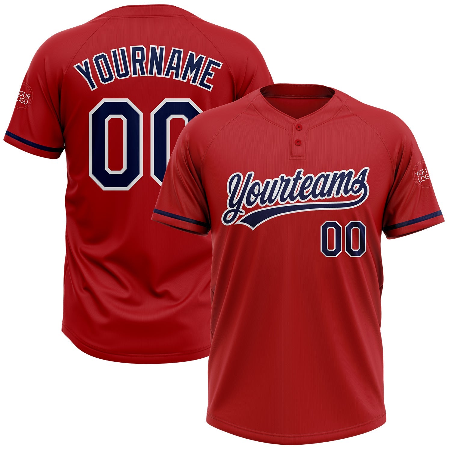 Custom Red Navy-White Two-Button Unisex Softball Jersey - Main View