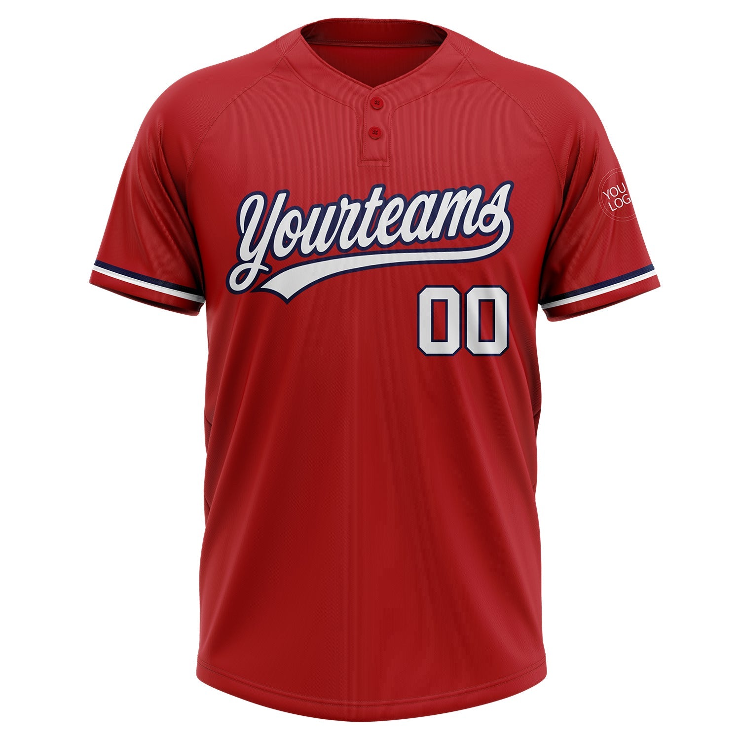 Custom Red White-Navy Two-Button Unisex Softball Jersey view 2