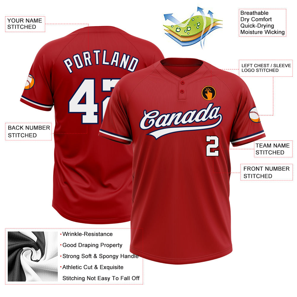 Custom Red White-Navy Two-Button Unisex Softball Jersey view 3
