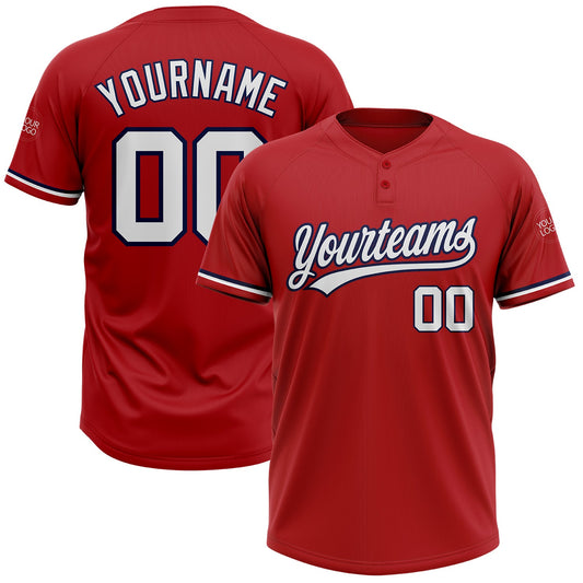 Custom Red White-Navy Two-Button Unisex Softball Jersey - Main View