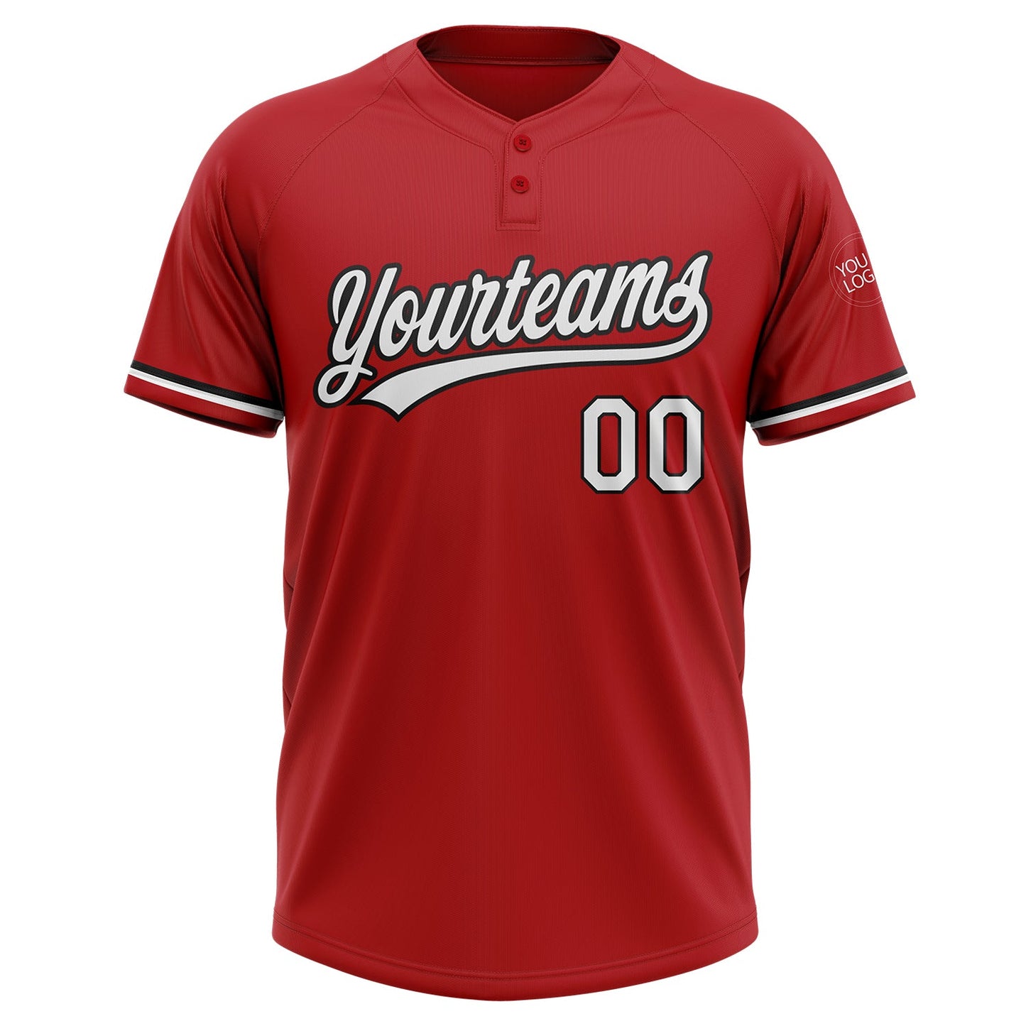 Custom Red White-Black Two-Button Unisex Softball Jersey view 2
