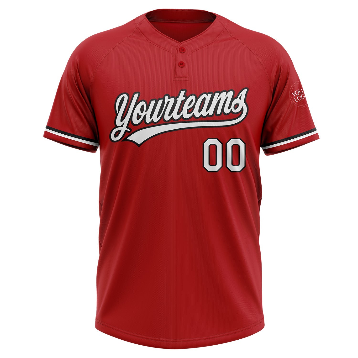 Custom Red White-Black Two-Button Unisex Softball Jersey view 2