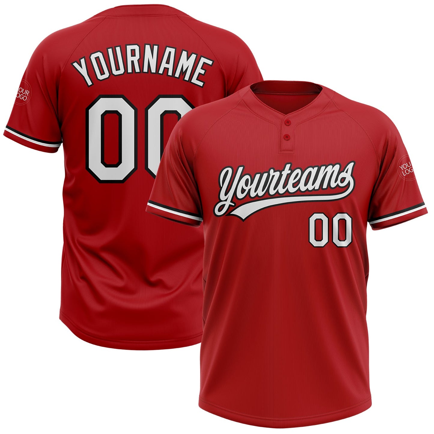 Custom Red White-Black Two-Button Unisex Softball Jersey - Main View