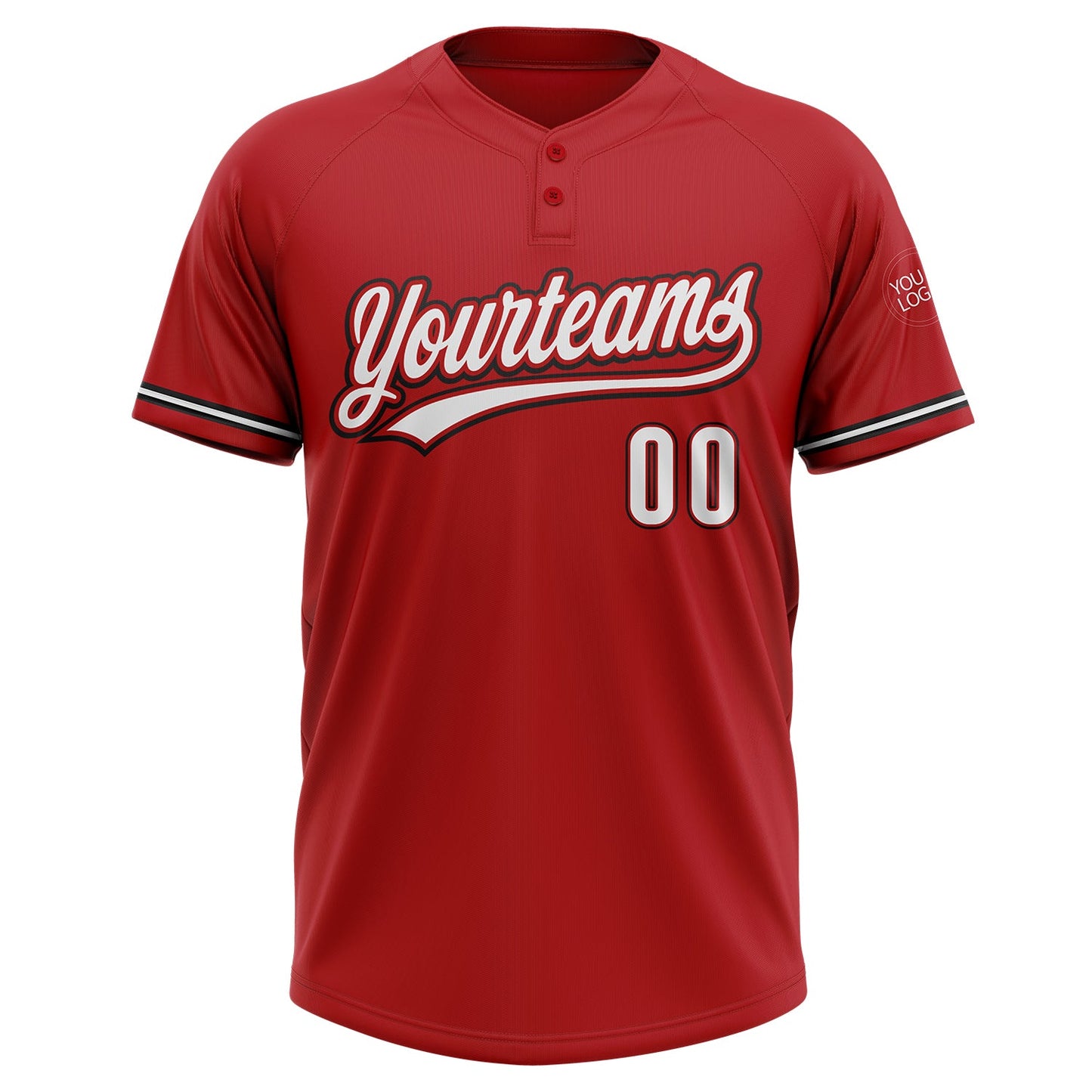 Custom Red White-Black Two-Button Unisex Softball Jersey view 2