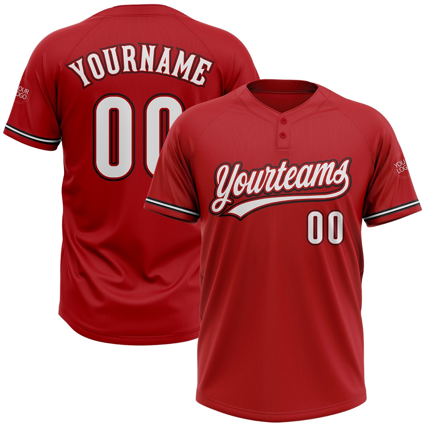 Custom Red White-Black Two-Button Unisex Softball Jersey - Main View