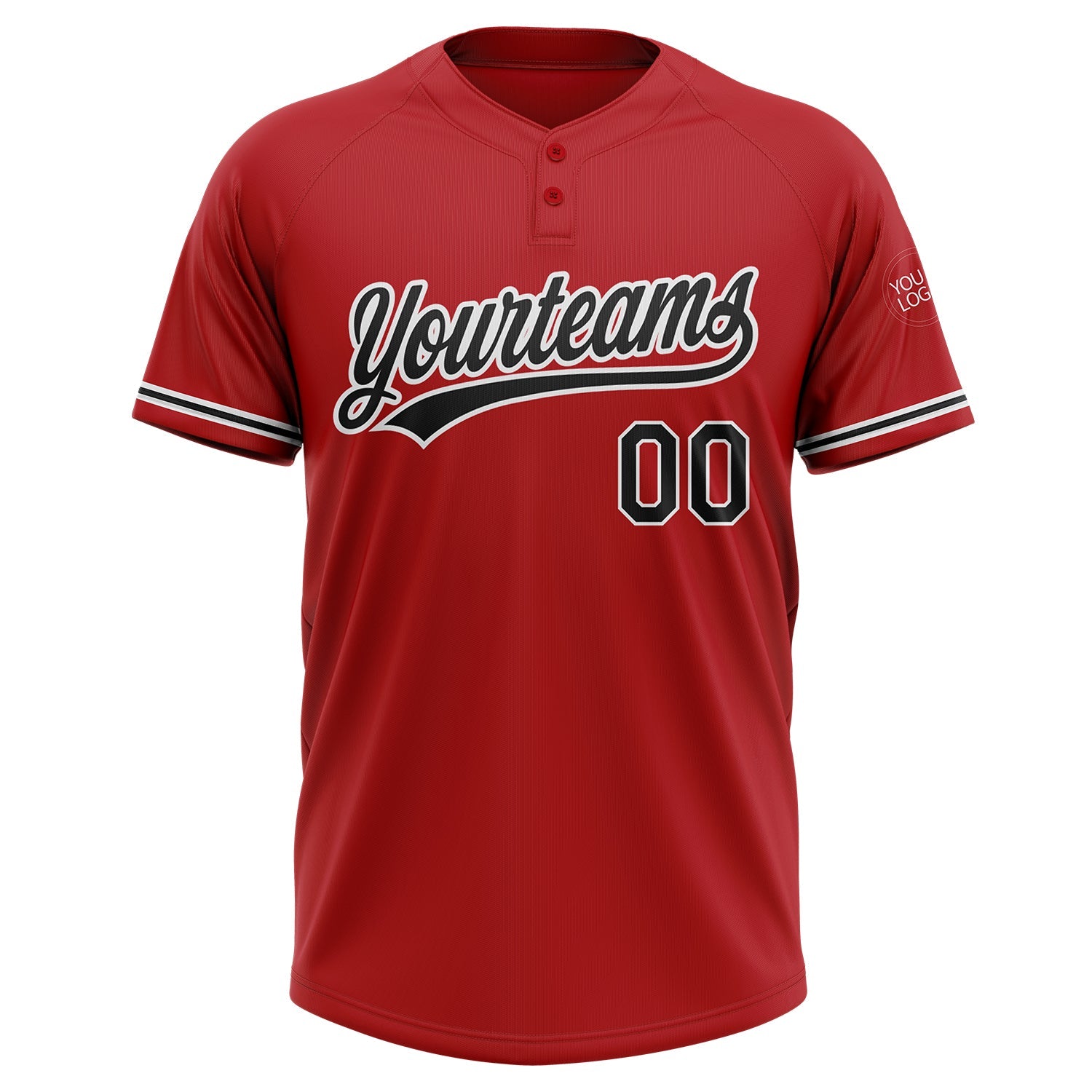 Custom Red Black-White Two-Button Unisex Softball Jersey view 2