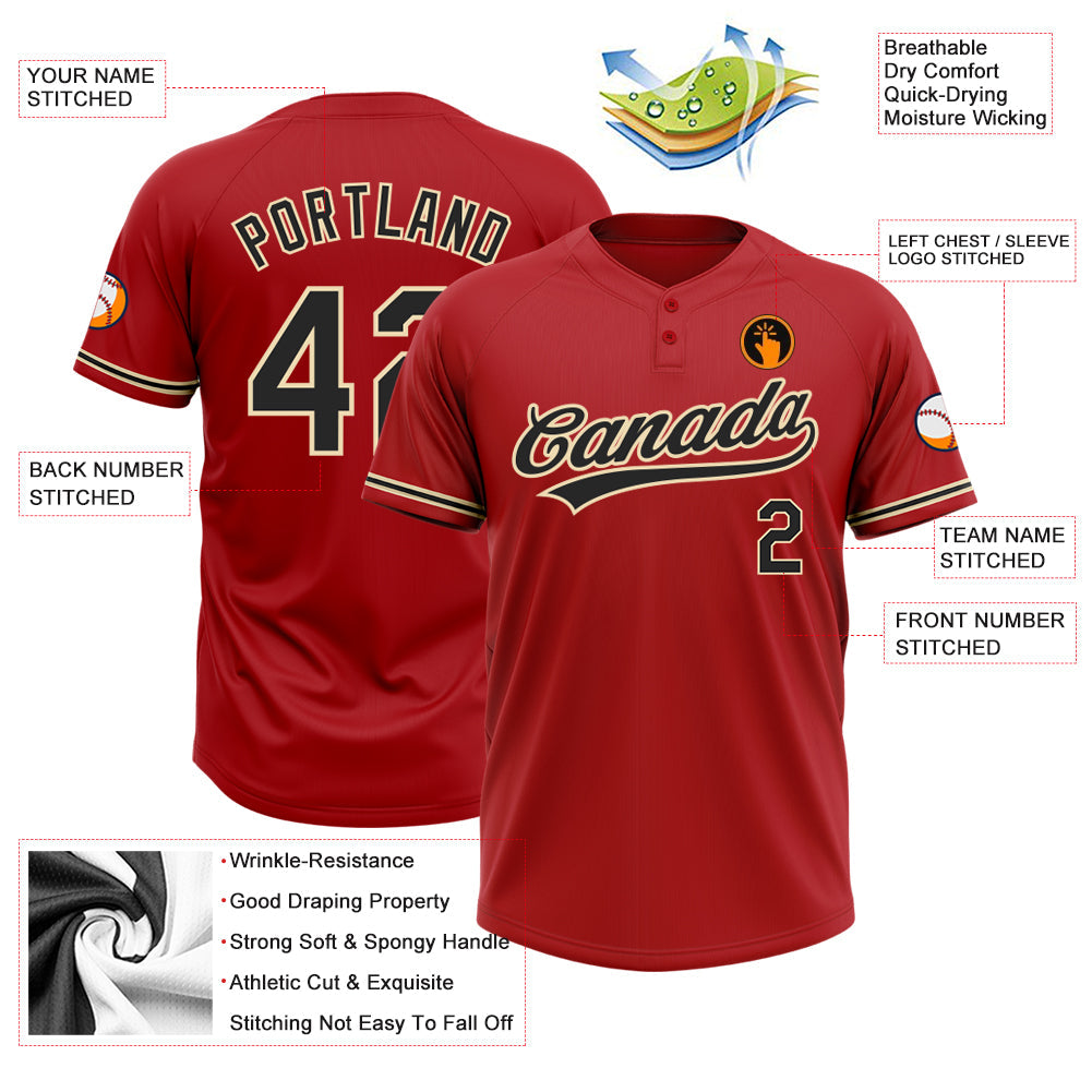 Custom Red Black-City Cream Two-Button Unisex Softball Jersey view 3