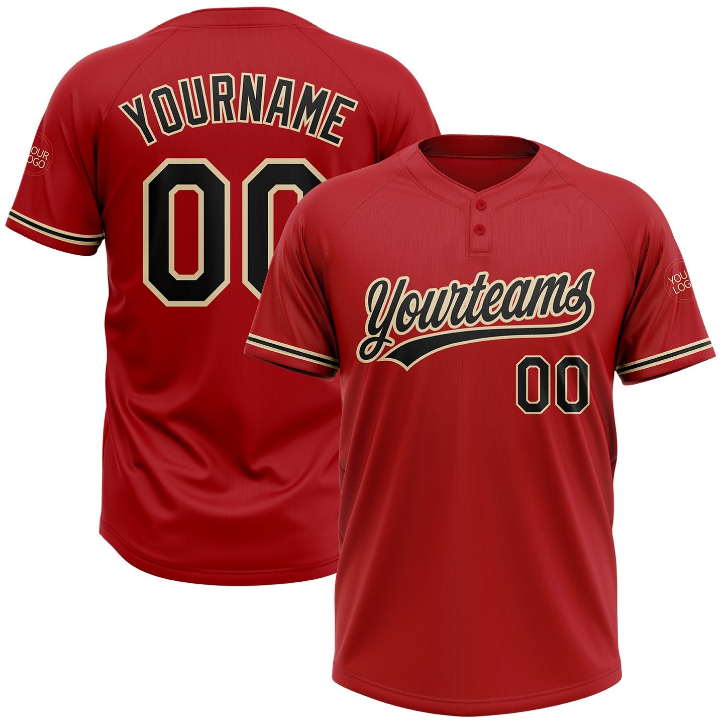 Custom Red Black-City Cream Two-Button Unisex Softball Jersey - Main View