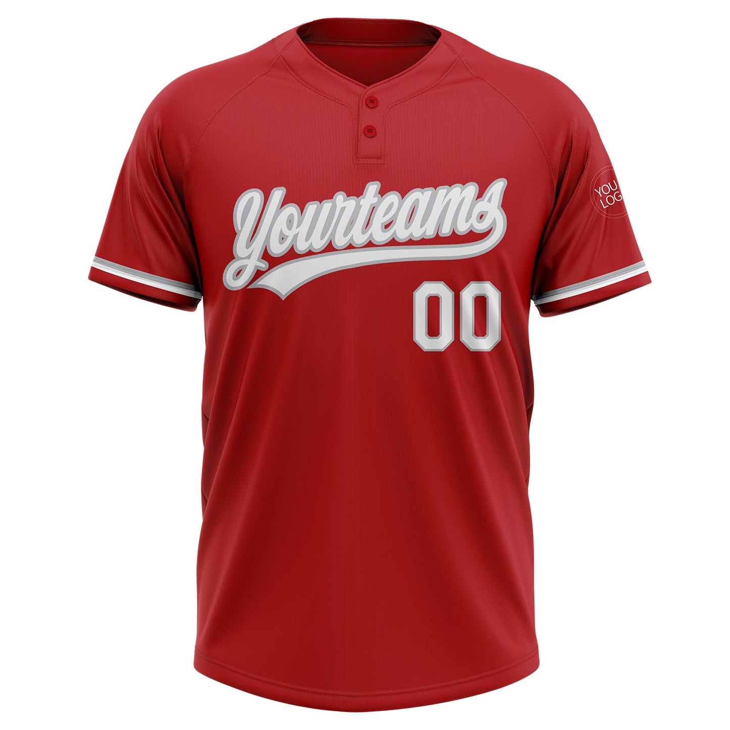 Custom Red White-Gray Two-Button Unisex Softball Jersey view 2