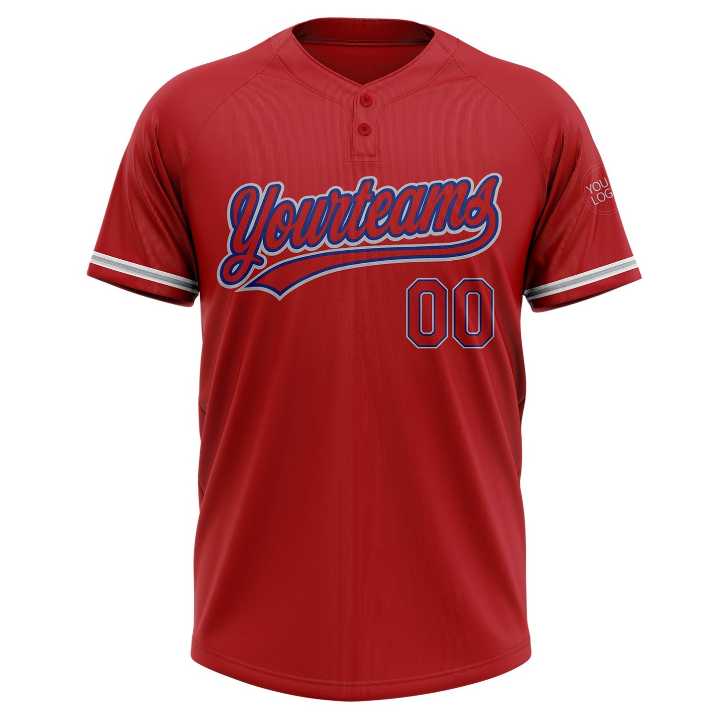 Custom Red Red Royal-Gray Two-Button Unisex Softball Jersey view 2
