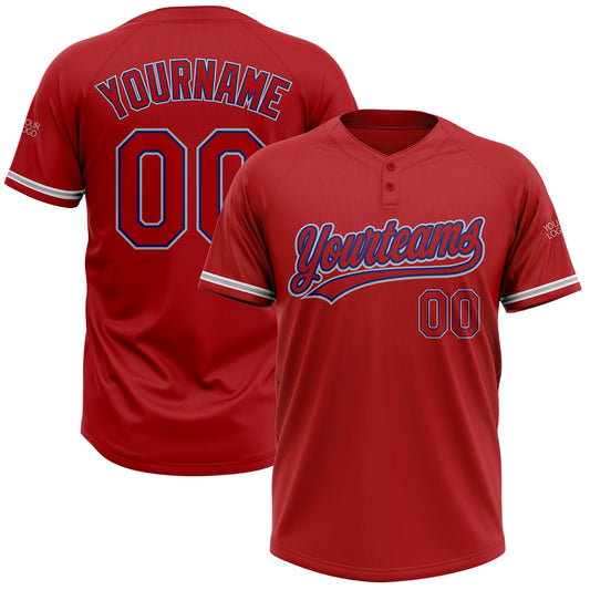 Custom Red Red Royal-Gray Two-Button Unisex Softball Jersey - Main View