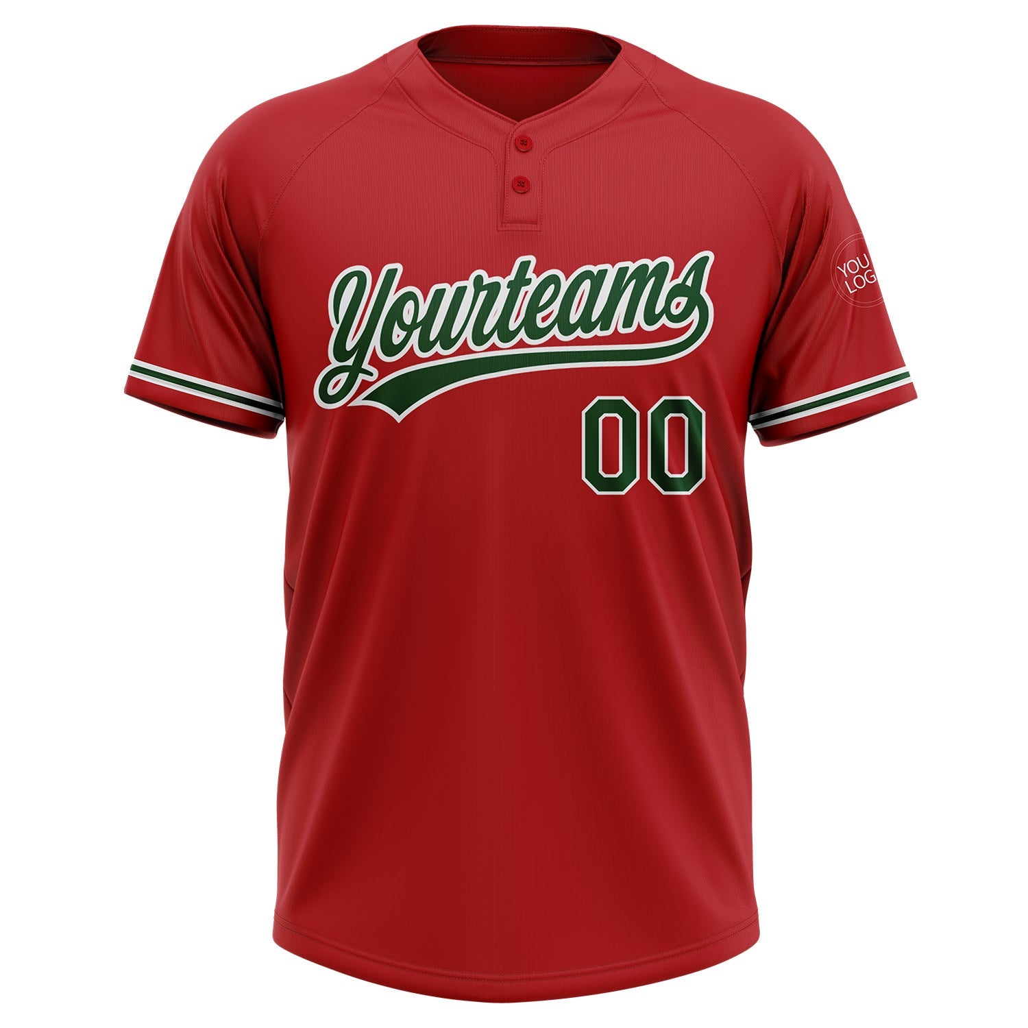 Custom Red Green-White Two-Button Unisex Softball Jersey view 2