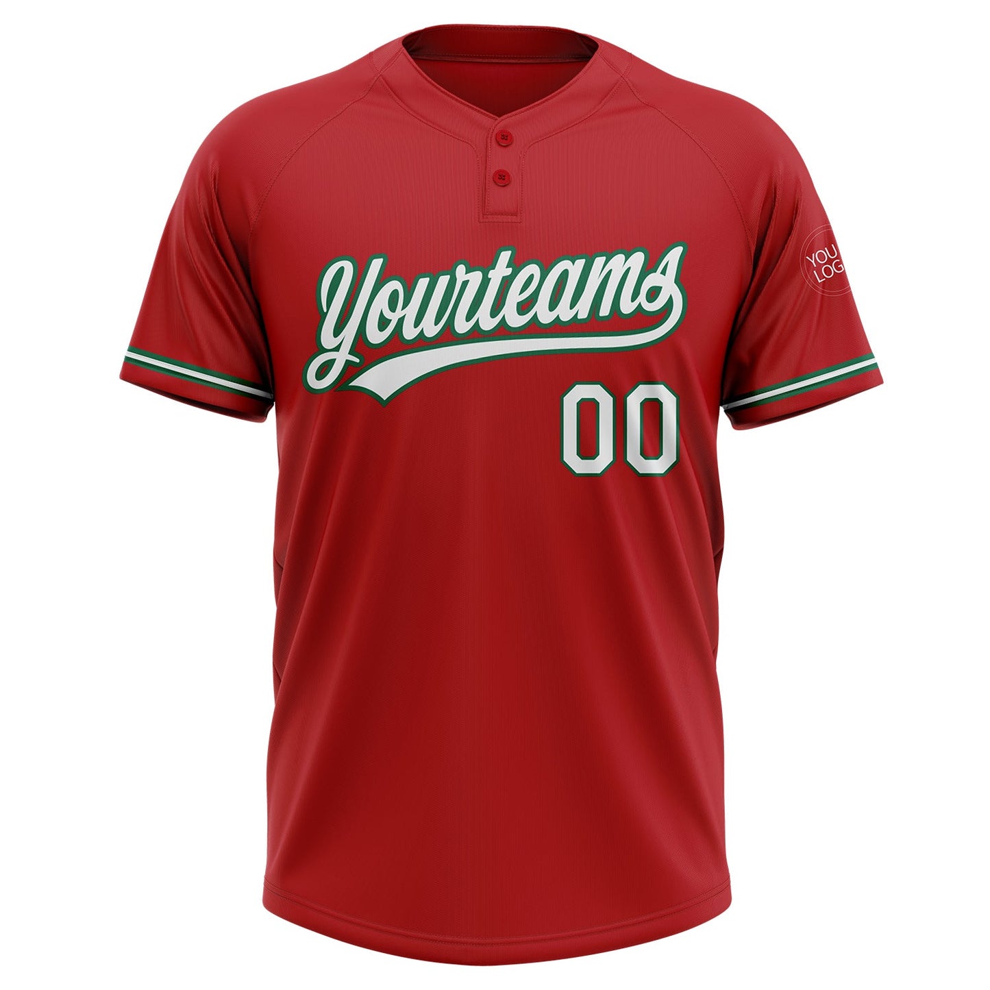 Custom Red White-Kelly Green Two-Button Unisex Softball Jersey view 2