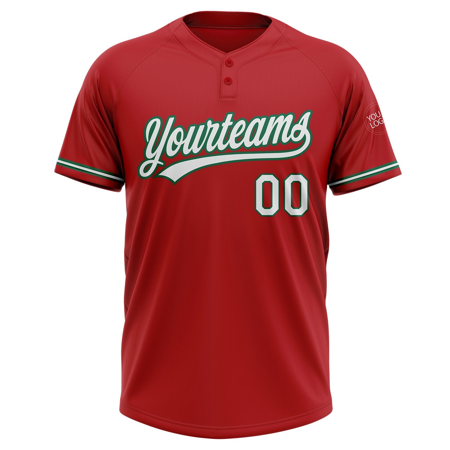 Custom Red White-Kelly Green Two-Button Unisex Softball Jersey view 2