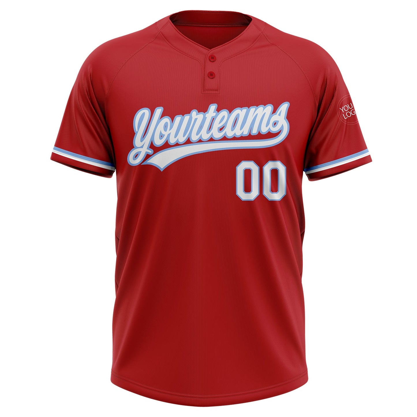 Custom Red White-Light Blue Two-Button Unisex Softball Jersey view 2