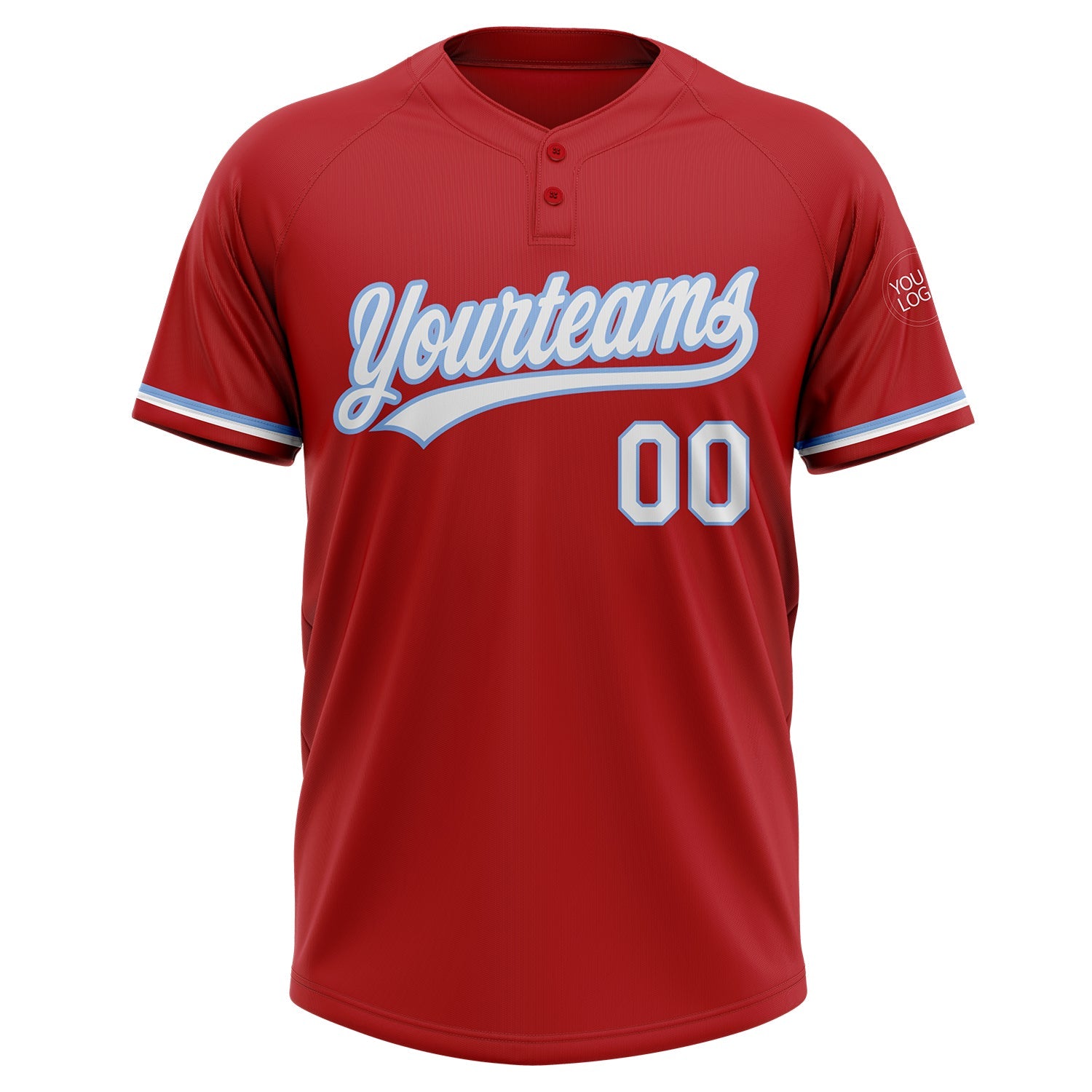 Custom Red White-Light Blue Two-Button Unisex Softball Jersey view 2