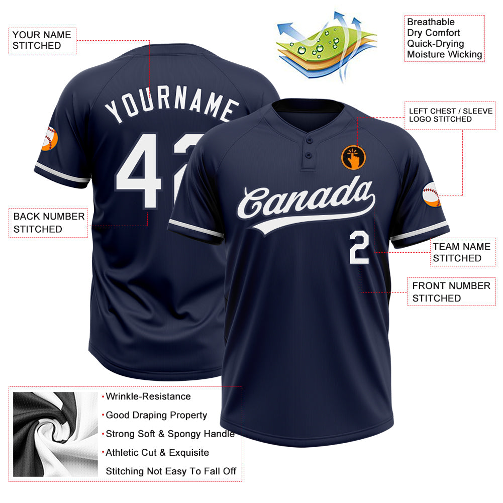 Custom Navy White Two-Button Unisex Softball Jersey view 3