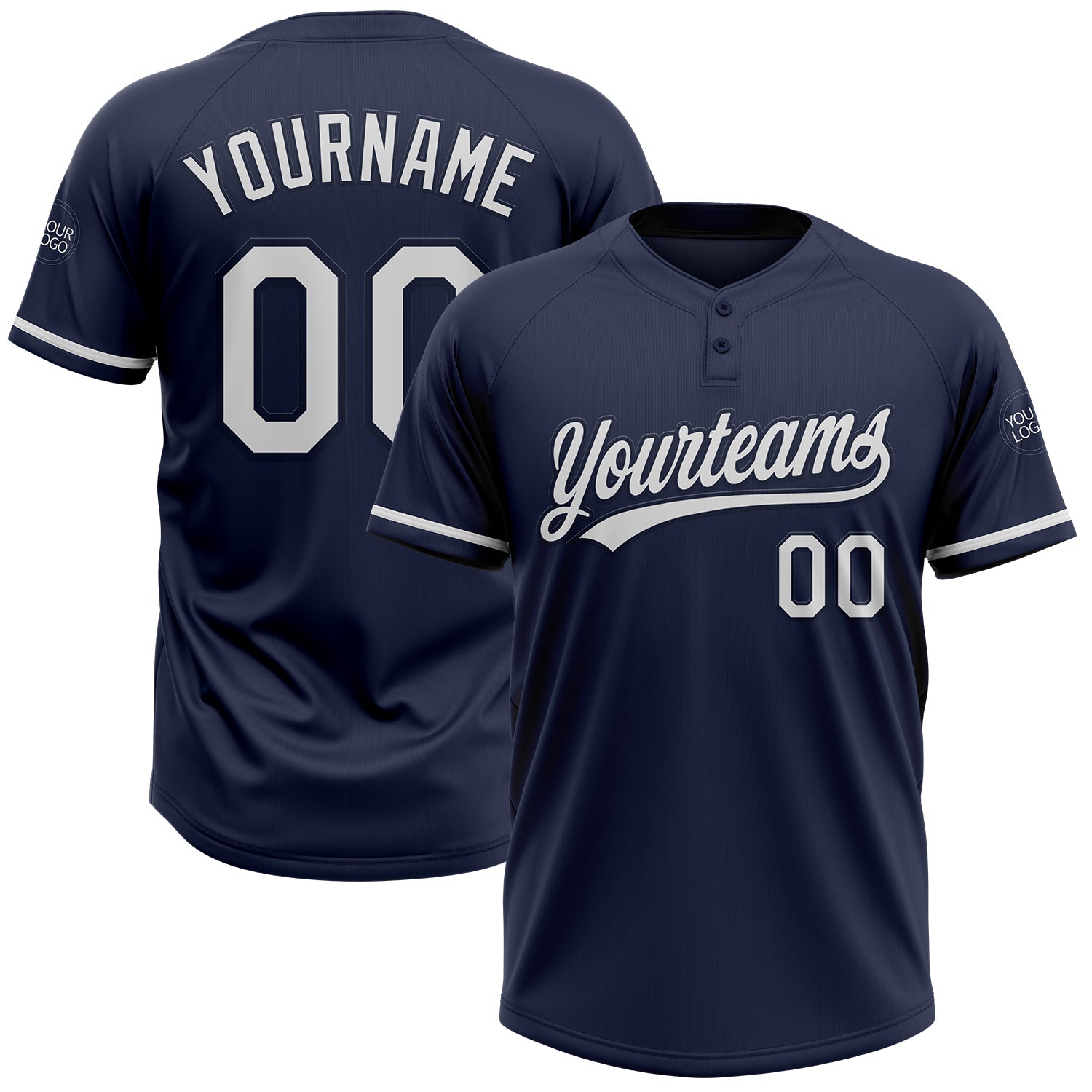 Custom Navy White Two-Button Unisex Softball Jersey - Main View