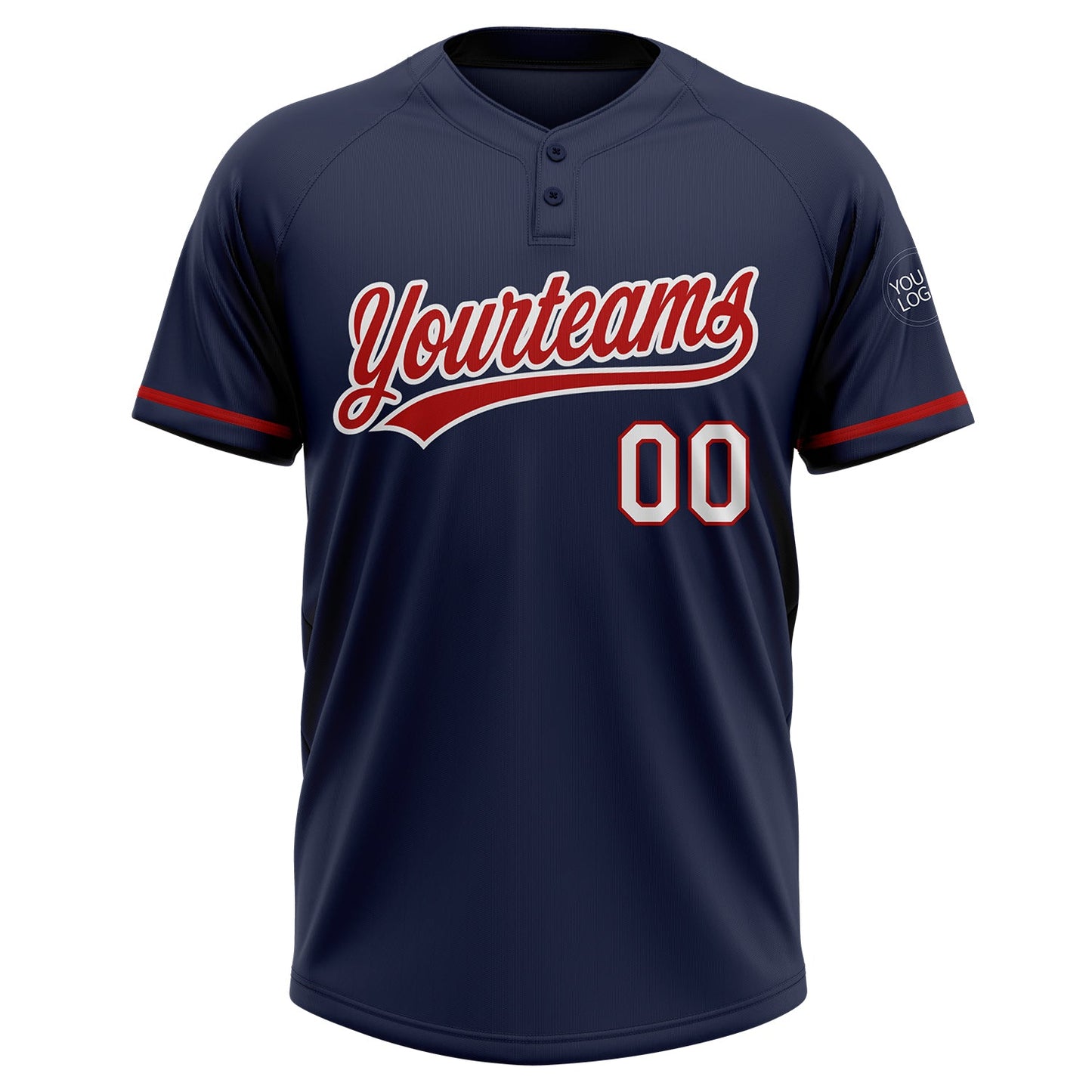 Custom Navy Red-White Two-Button Unisex Softball Jersey view 2