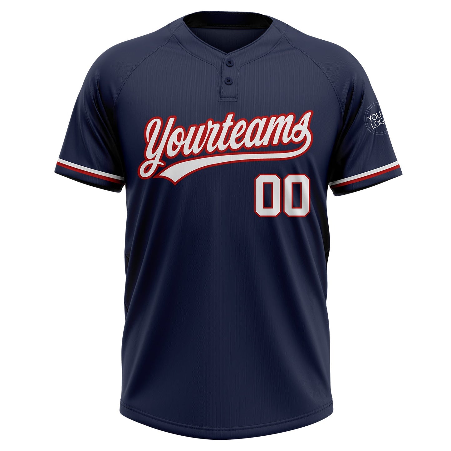 Custom Navy White-Red Two-Button Unisex Softball Jersey view 2